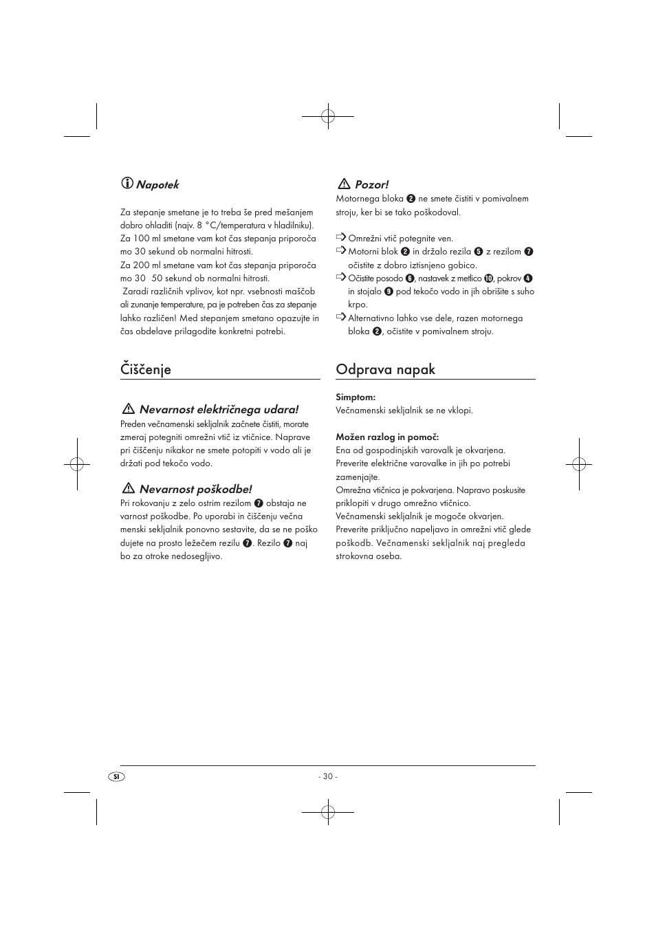 Čiščenje, Odprava napak | Silvercrest SMZ 260 B1 User Manual | Page 32 / 57