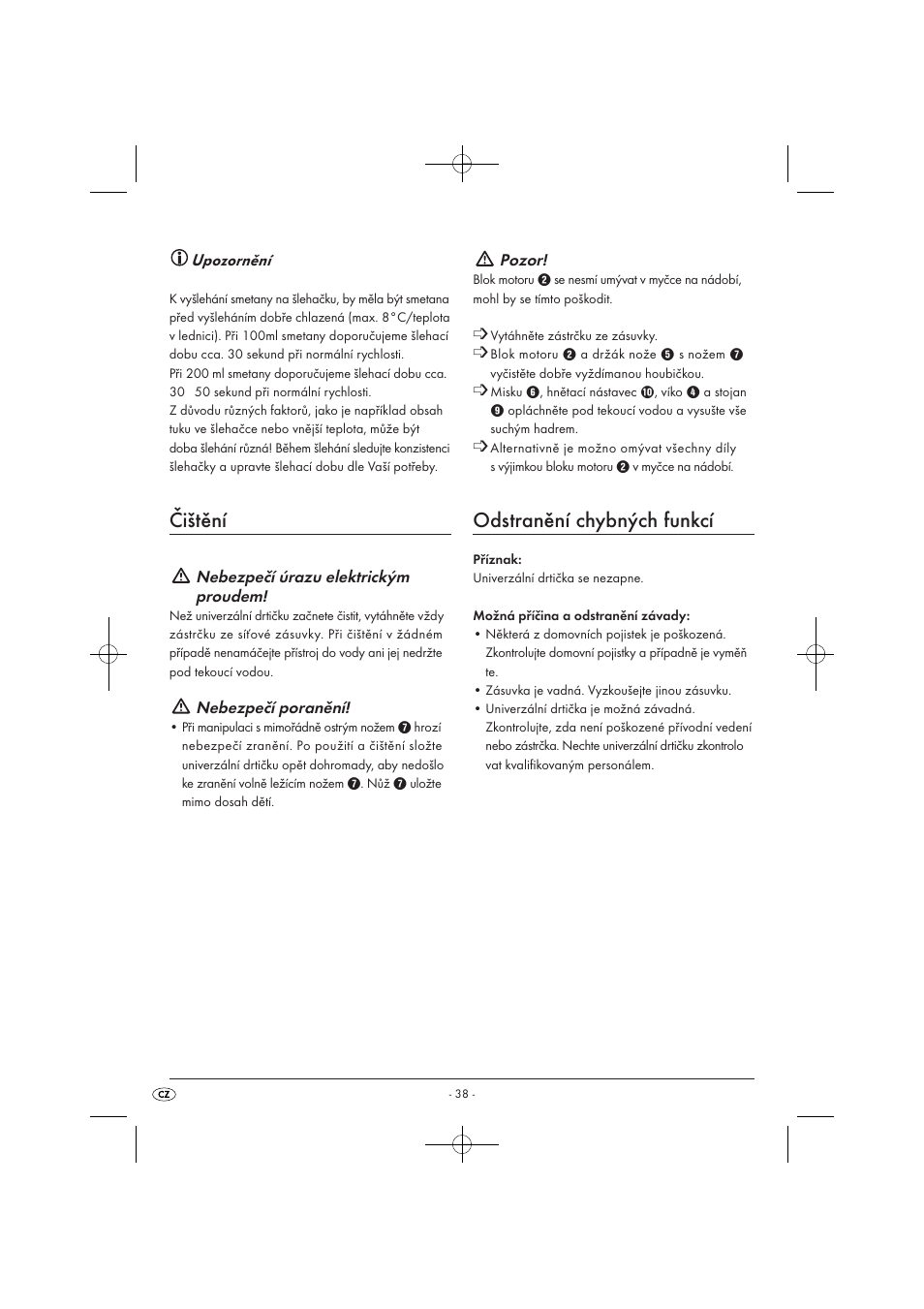 Čištění, Odstranění chybných funkcí | Silvercrest SMZ 260 B1 User Manual | Page 40 / 57