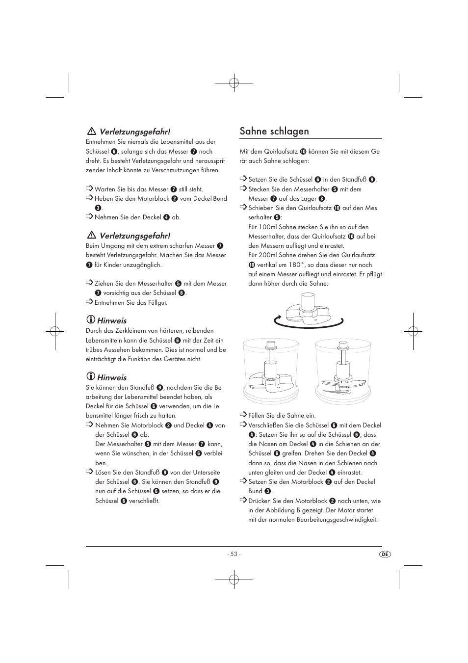 Sahne schlagen | Silvercrest SMZ 260 B1 User Manual | Page 55 / 57