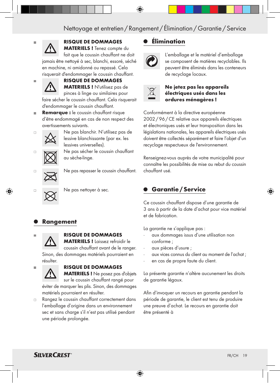 Rangement, Élimination, Garantie / service | Silvercrest SSHK 100 A2 User Manual | Page 15 / 40