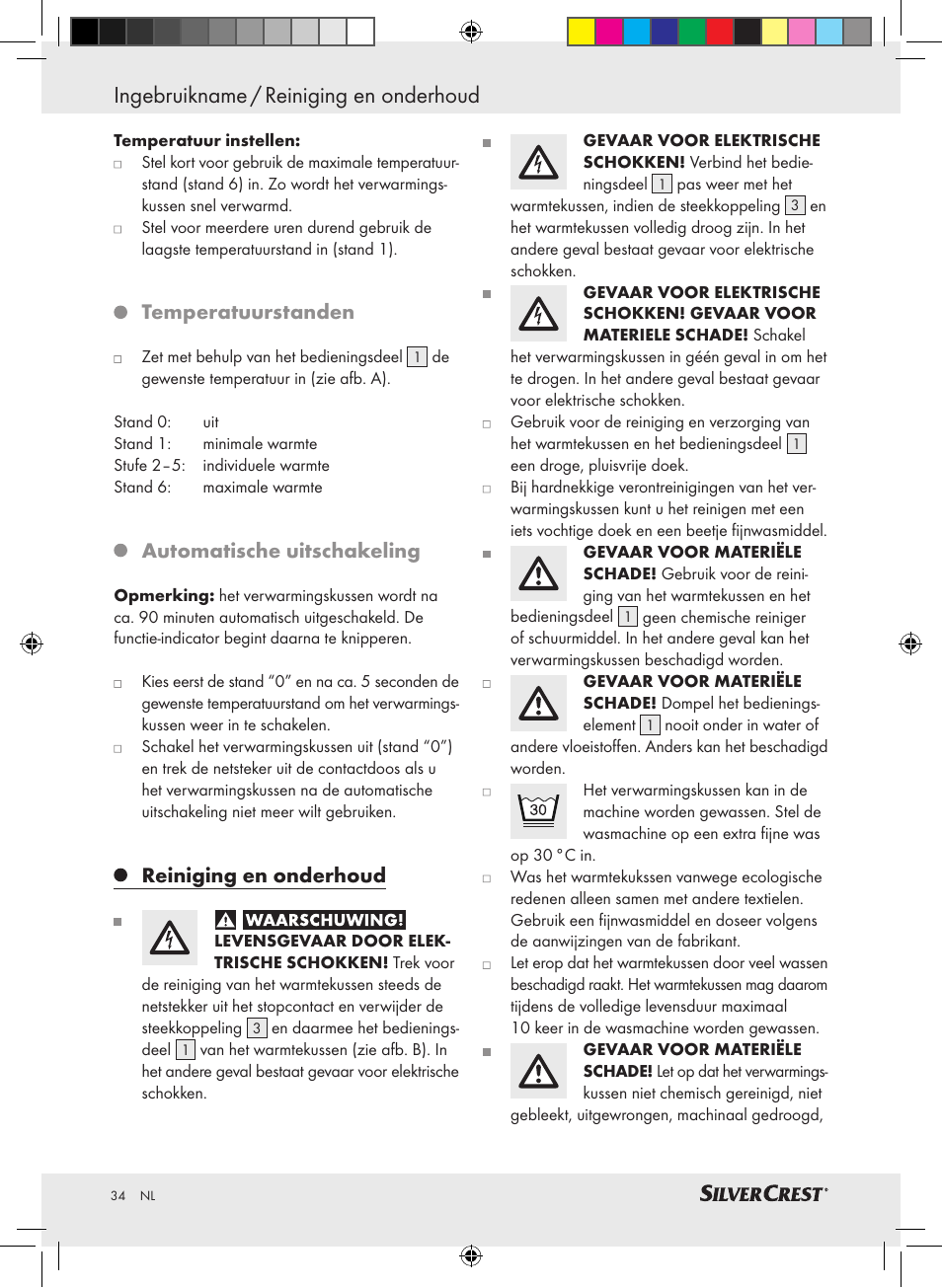 Ingebruikname / reiniging en onderhoud, Temperatuurstanden, Automatische uitschakeling | Reiniging en onderhoud | Silvercrest SSHK 100 A2 User Manual | Page 30 / 40