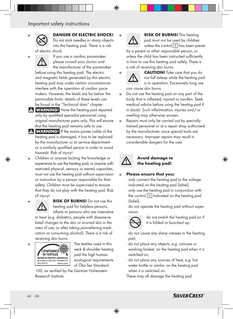 Important safety instructions | Silvercrest SSHK 100 A2 User Manual | Page 36 / 40