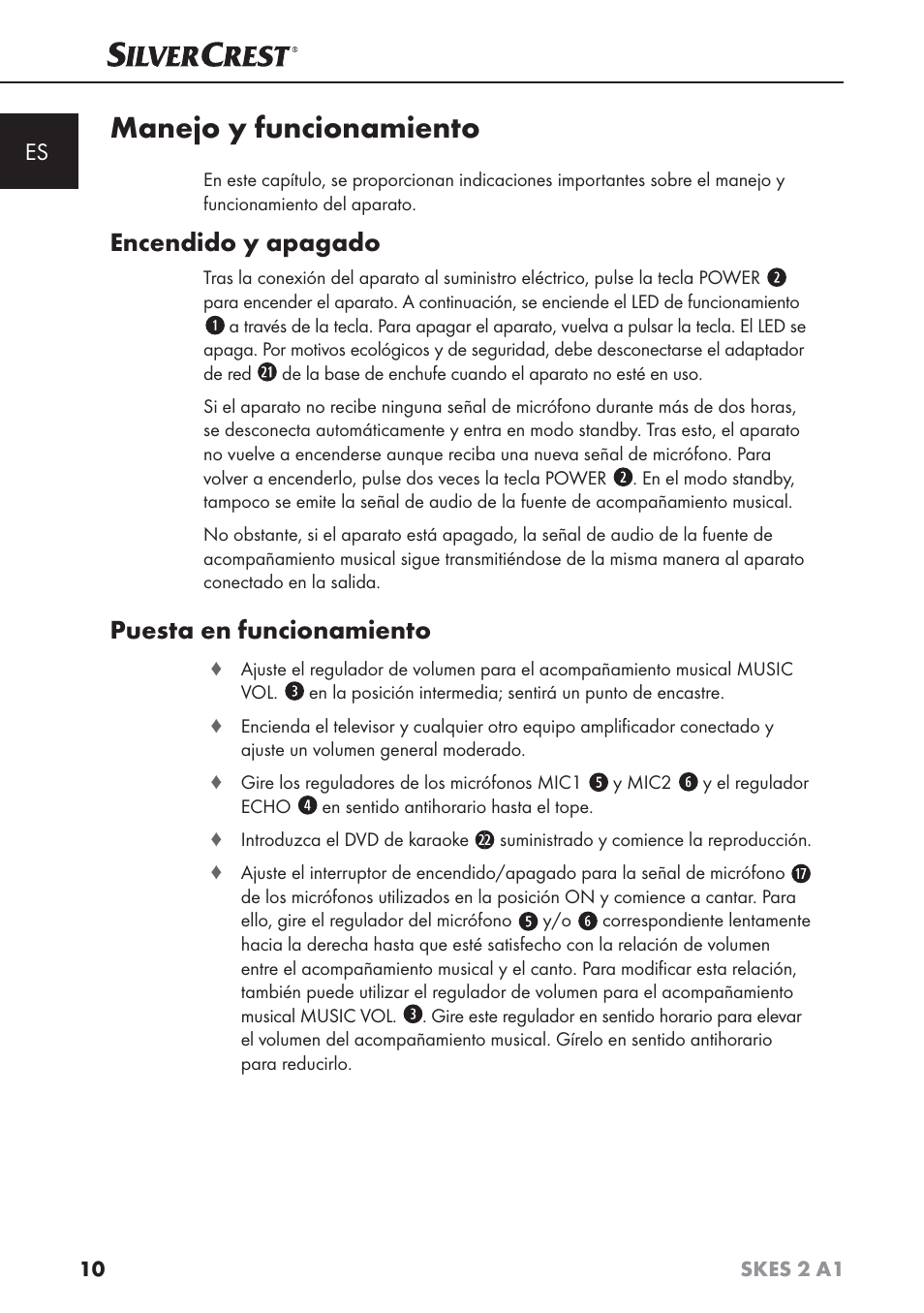 Manejo y funcionamiento, Encendido y apagado, Puesta en funcionamiento | Silvercrest SKES 2 A1 User Manual | Page 13 / 83