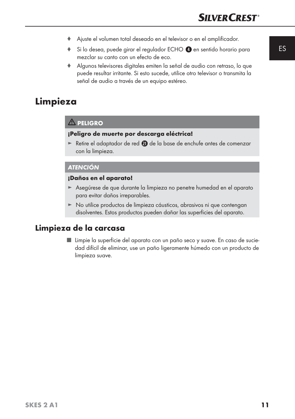 Limpieza, Limpieza de la carcasa | Silvercrest SKES 2 A1 User Manual | Page 14 / 83