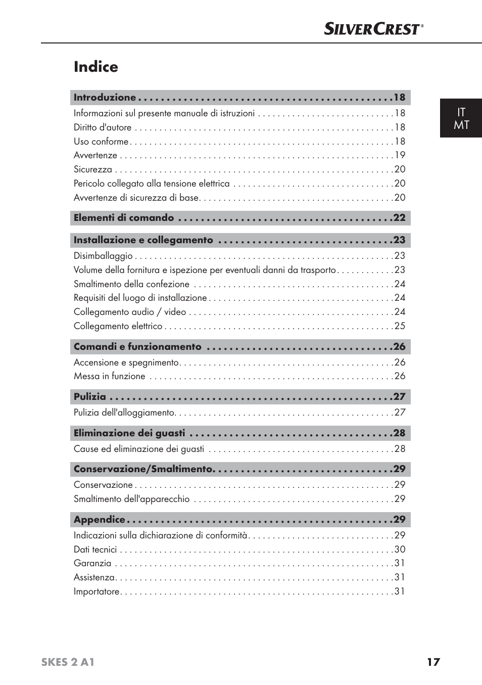 Indice, It mt | Silvercrest SKES 2 A1 User Manual | Page 20 / 83