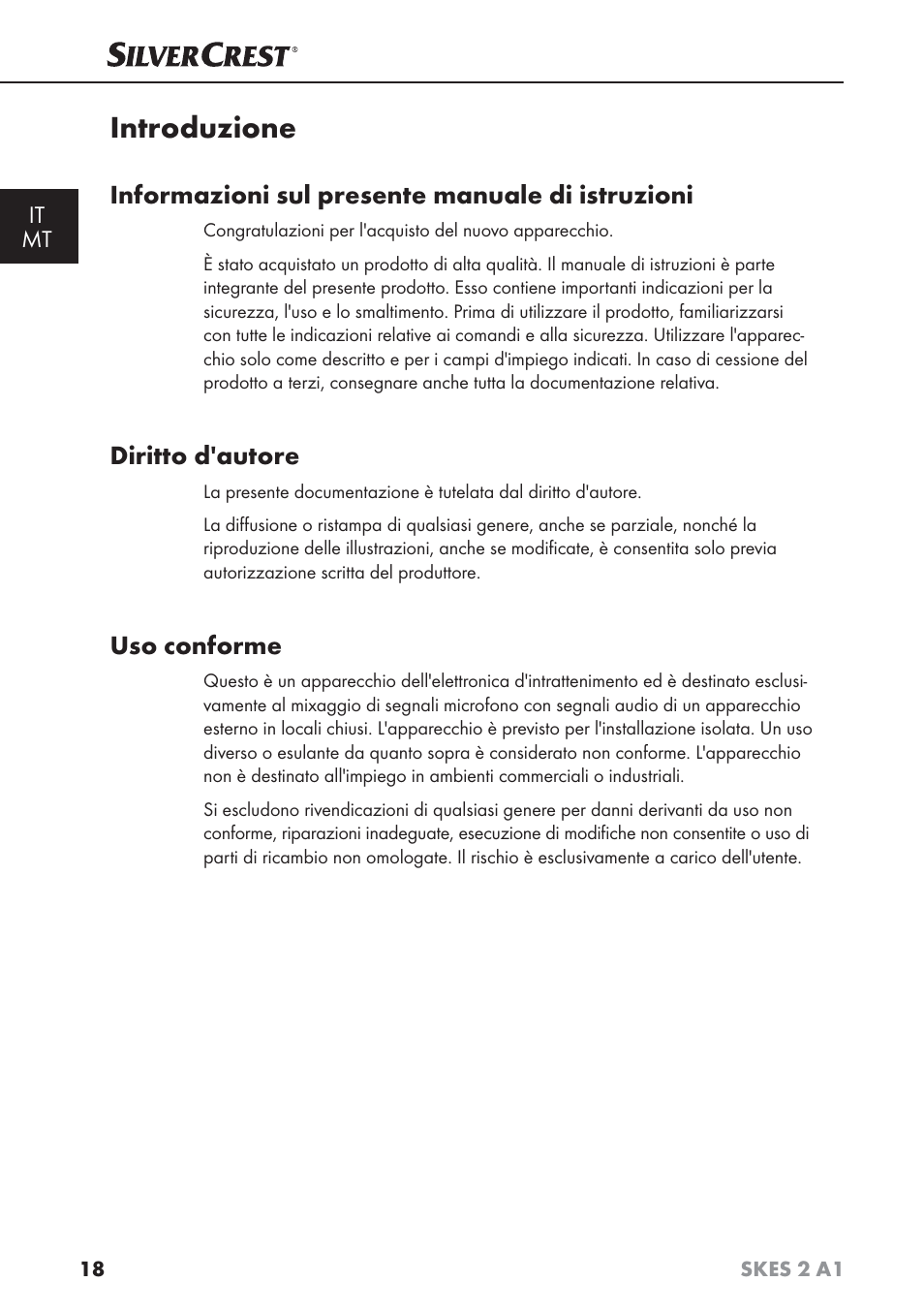 Introduzione, Informazioni sul presente manuale di istruzioni, Diritto d'autore | Uso conforme | Silvercrest SKES 2 A1 User Manual | Page 21 / 83