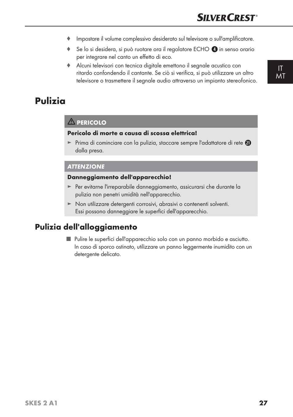 Pulizia, Pulizia dell'alloggiamento, It mt | Silvercrest SKES 2 A1 User Manual | Page 30 / 83