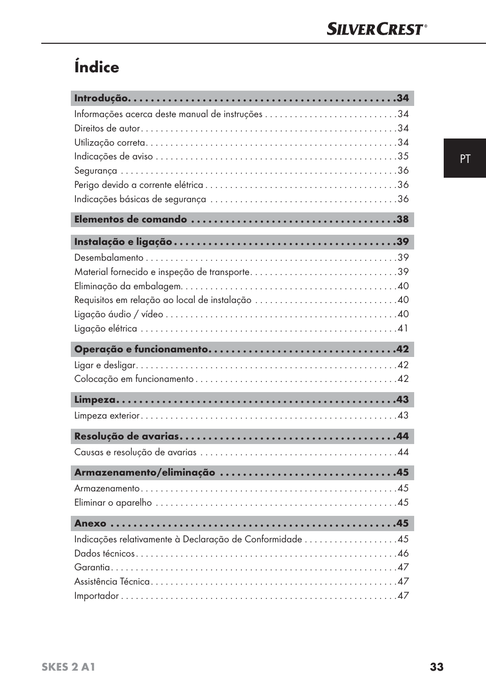 Índice | Silvercrest SKES 2 A1 User Manual | Page 36 / 83