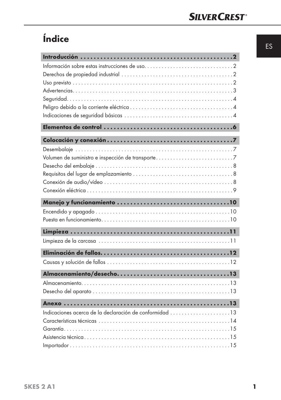 Índice | Silvercrest SKES 2 A1 User Manual | Page 4 / 83