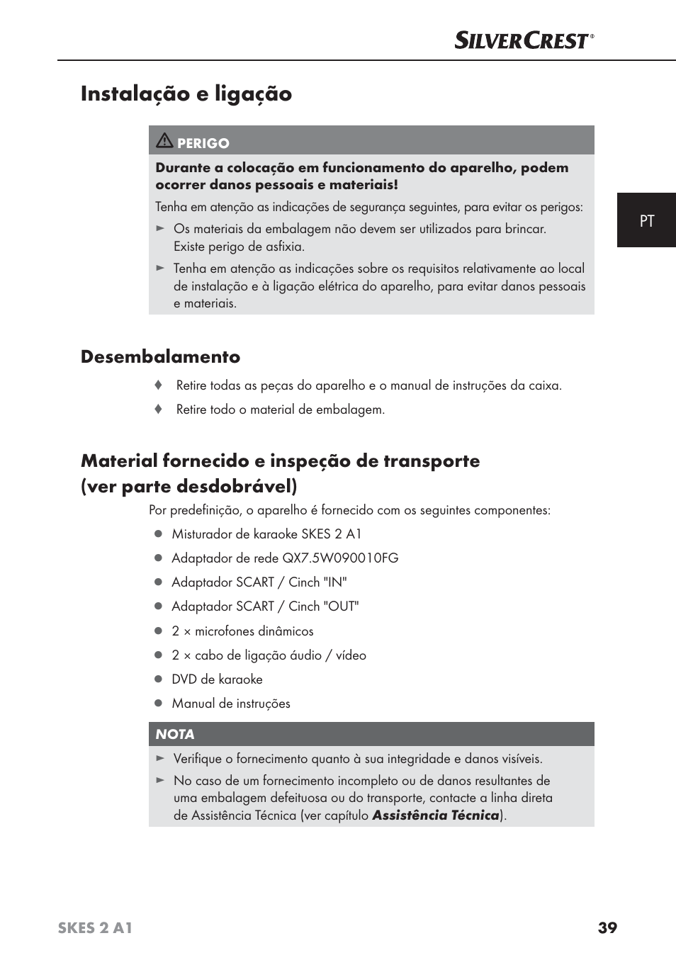 Instalação e ligação, Desembalamento | Silvercrest SKES 2 A1 User Manual | Page 42 / 83