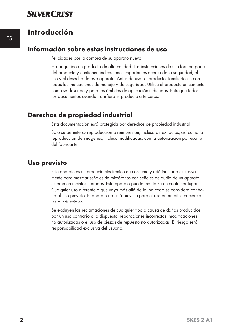 Introducción, Información sobre estas instrucciones de uso, Derechos de propiedad industrial | Uso previsto | Silvercrest SKES 2 A1 User Manual | Page 5 / 83