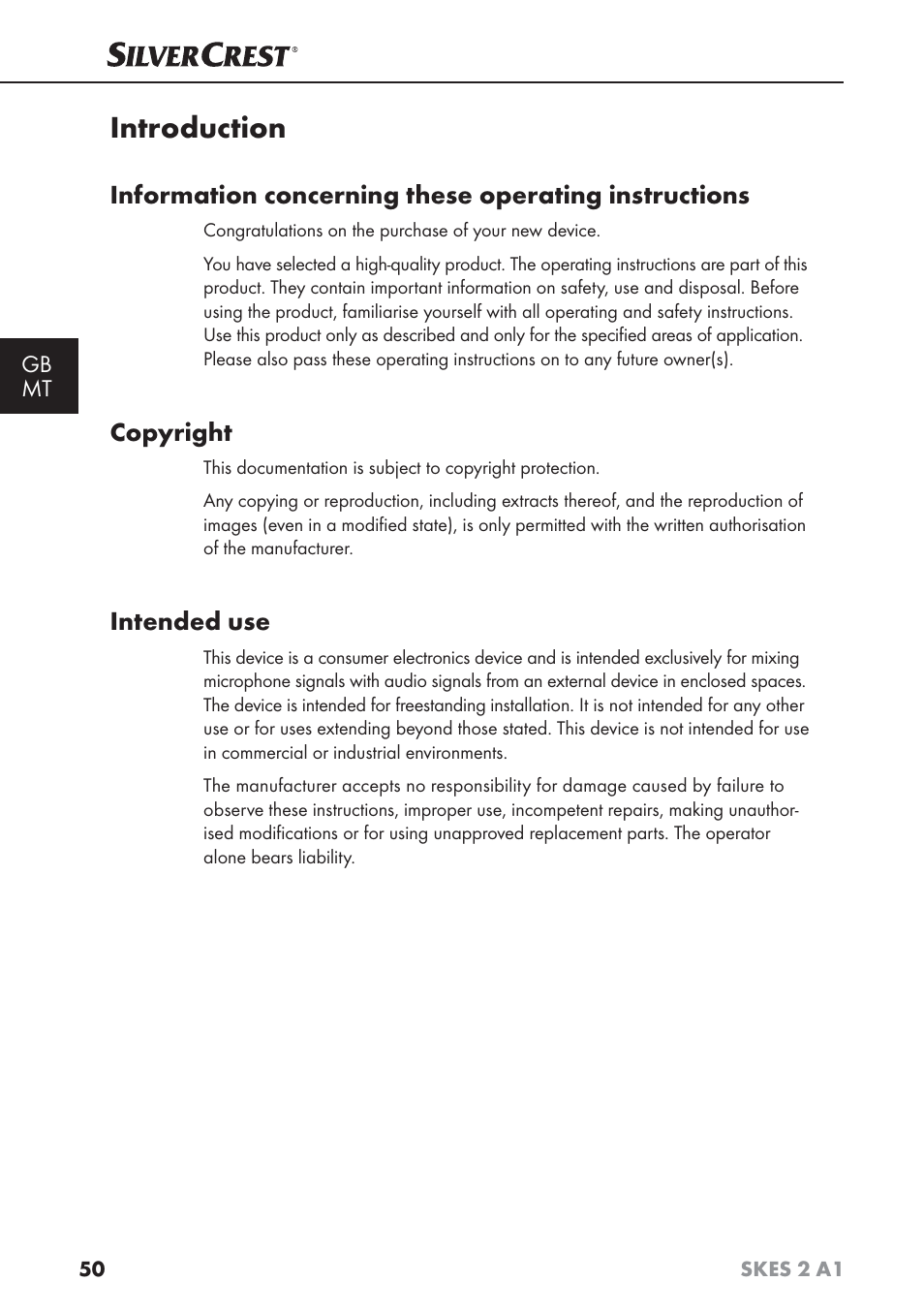 Introduction, Copyright, Intended use | Silvercrest SKES 2 A1 User Manual | Page 53 / 83