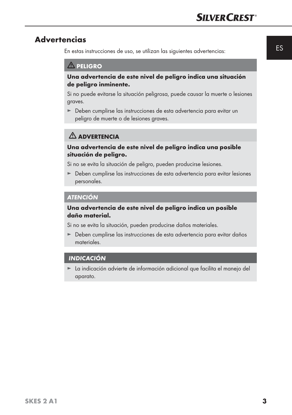 Advertencias | Silvercrest SKES 2 A1 User Manual | Page 6 / 83