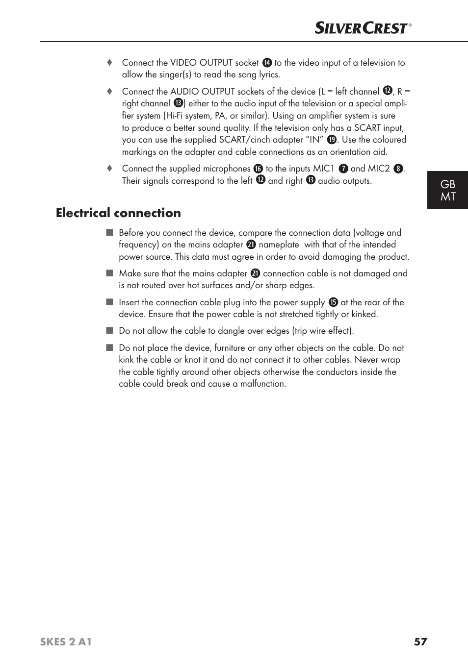 Electrical connection, Gb mt | Silvercrest SKES 2 A1 User Manual | Page 60 / 83