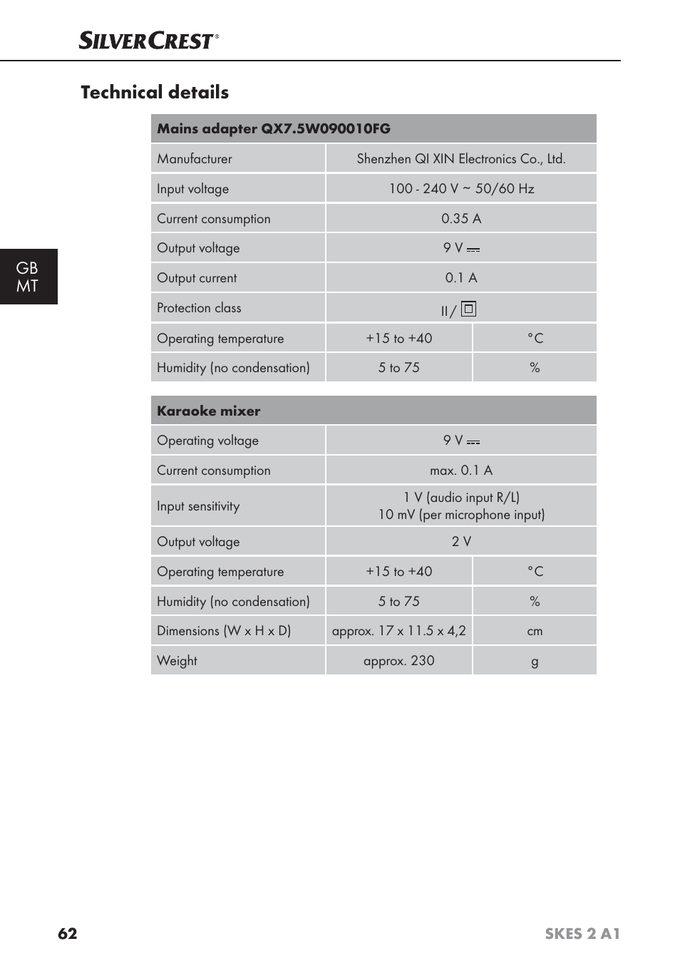 Technical details, Gb mt | Silvercrest SKES 2 A1 User Manual | Page 65 / 83