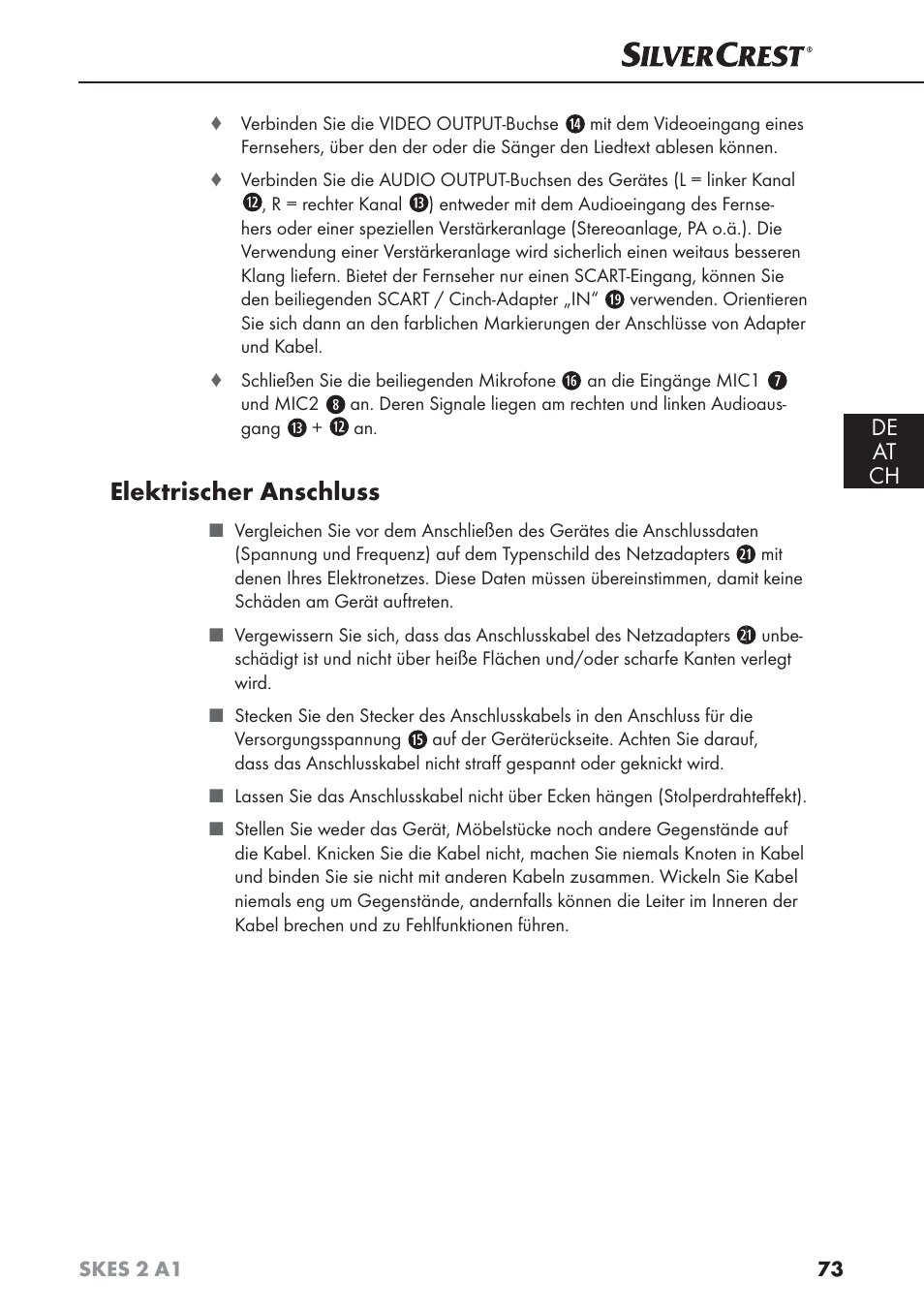 Elektrischer anschluss, De at ch | Silvercrest SKES 2 A1 User Manual | Page 76 / 83