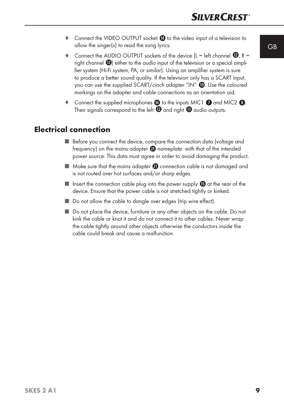 Electrical connection | Silvercrest SKES 2 A1 User Manual | Page 12 / 115