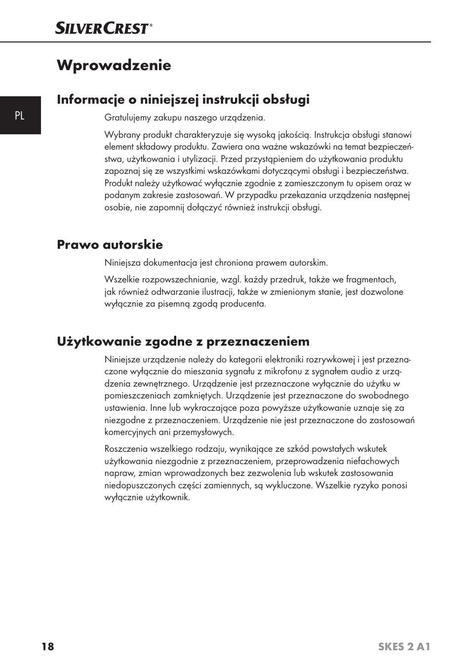 Wprowadzenie, Informacje o niniejszej instrukcji obsługi, Prawo autorskie | Użytkowanie zgodne z przeznaczeniem | Silvercrest SKES 2 A1 User Manual | Page 21 / 115