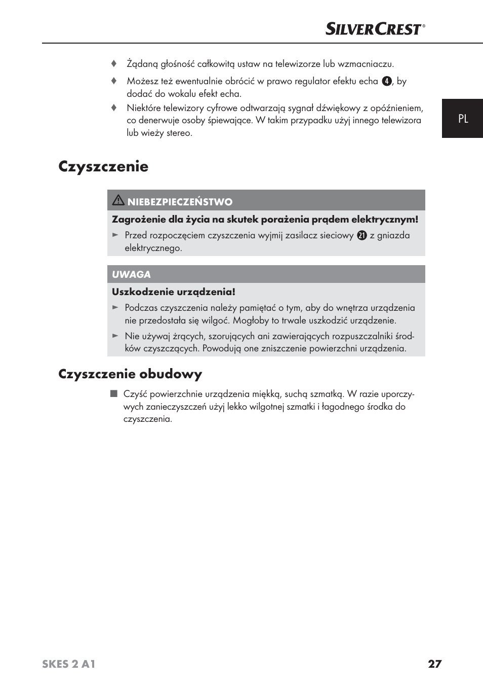 Czyszczenie, Czyszczenie obudowy | Silvercrest SKES 2 A1 User Manual | Page 30 / 115