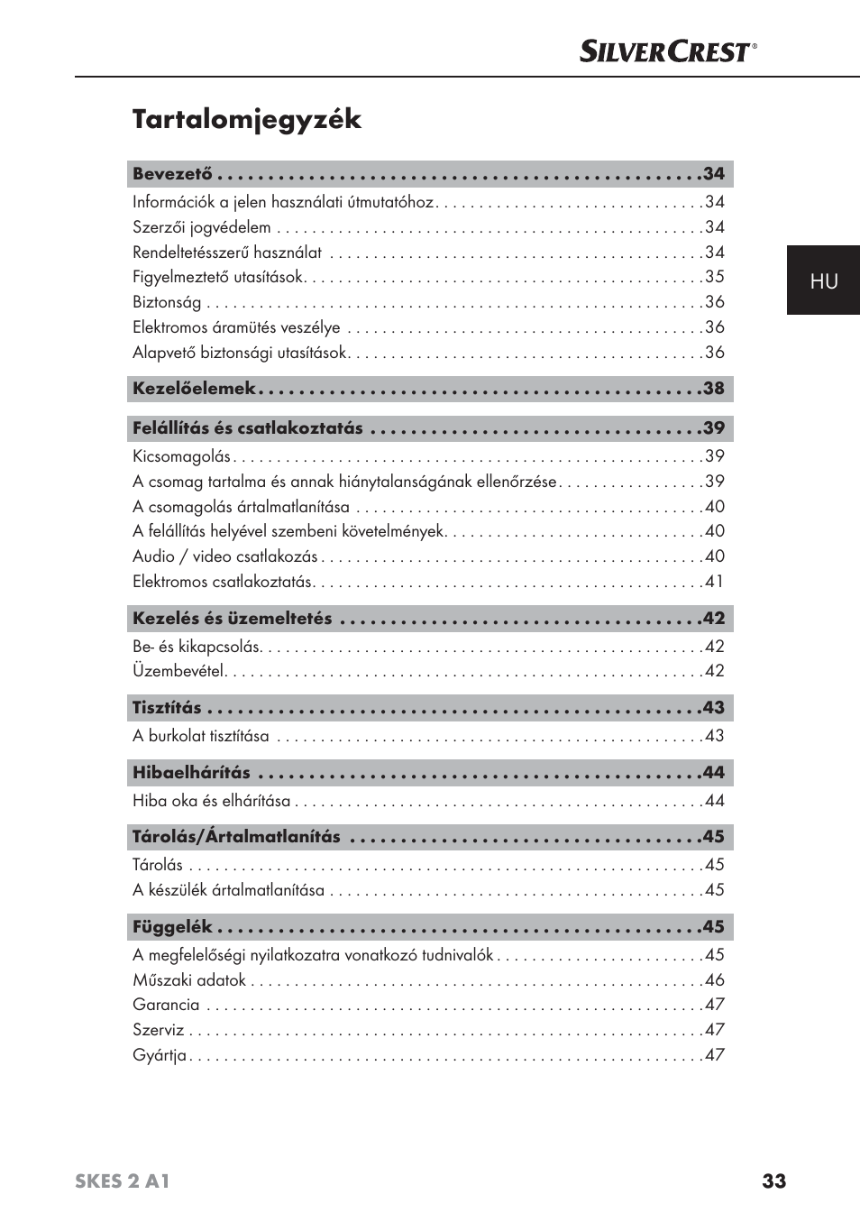 Tartalomjegyzék | Silvercrest SKES 2 A1 User Manual | Page 36 / 115