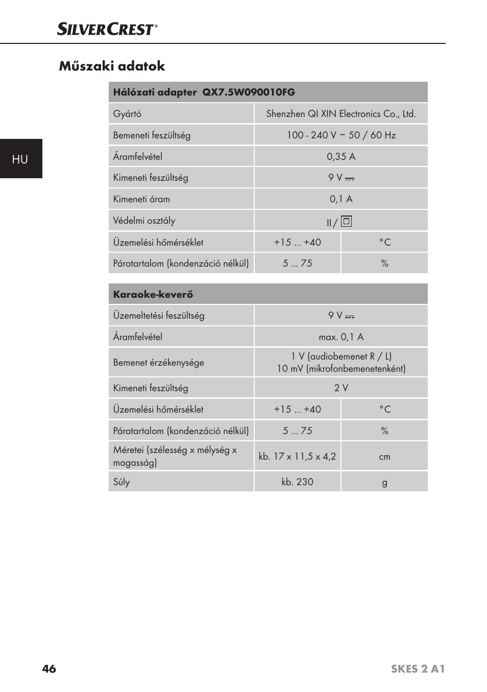 Műszaki adatok | Silvercrest SKES 2 A1 User Manual | Page 49 / 115