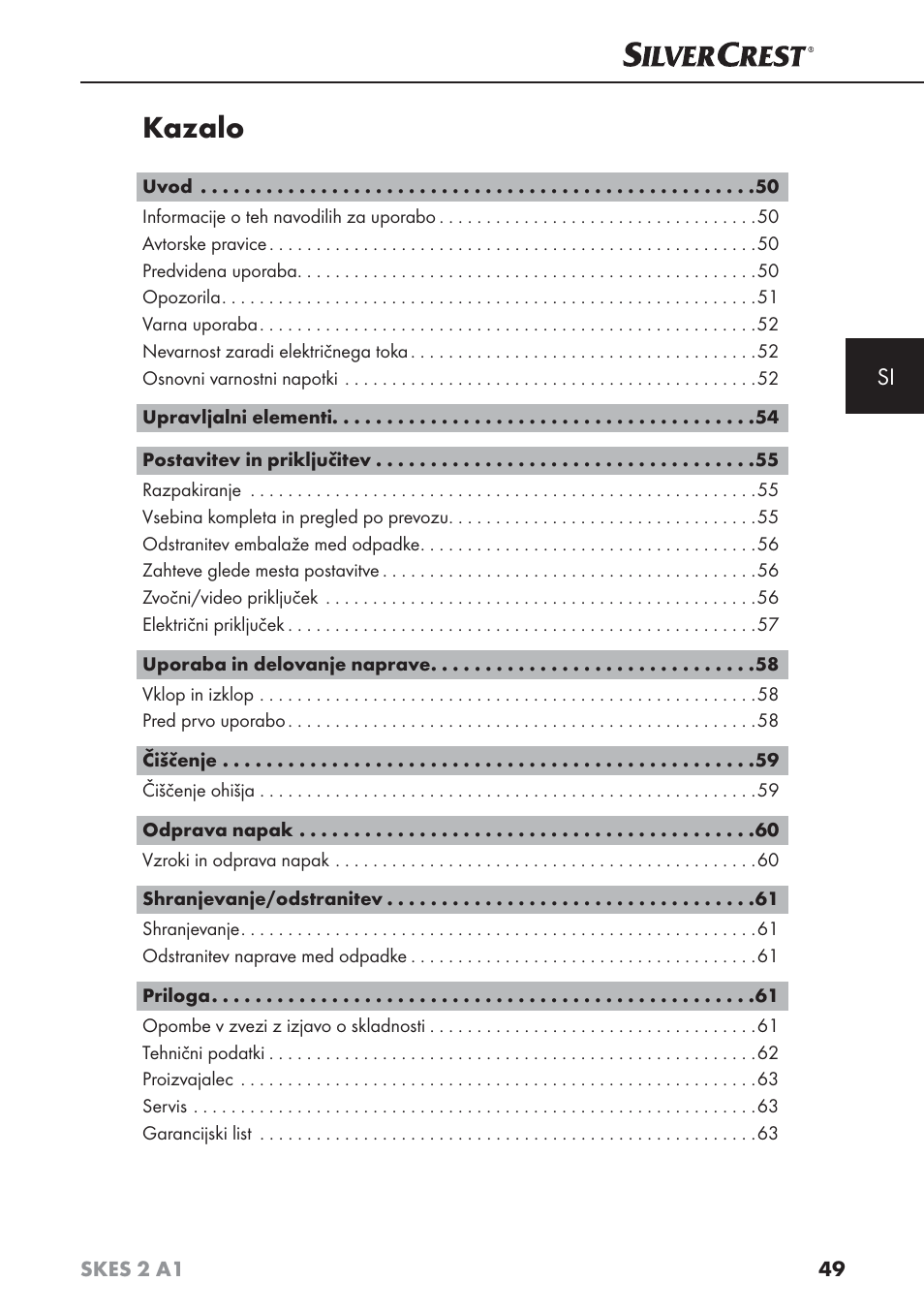 Kazalo | Silvercrest SKES 2 A1 User Manual | Page 52 / 115