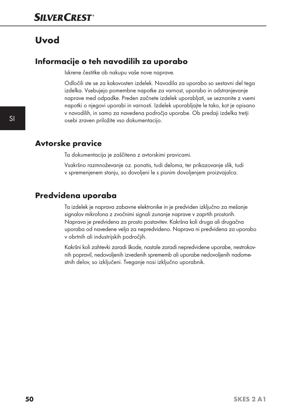 Uvod, Informacije o teh navodilih za uporabo, Avtorske pravice | Predvidena uporaba | Silvercrest SKES 2 A1 User Manual | Page 53 / 115