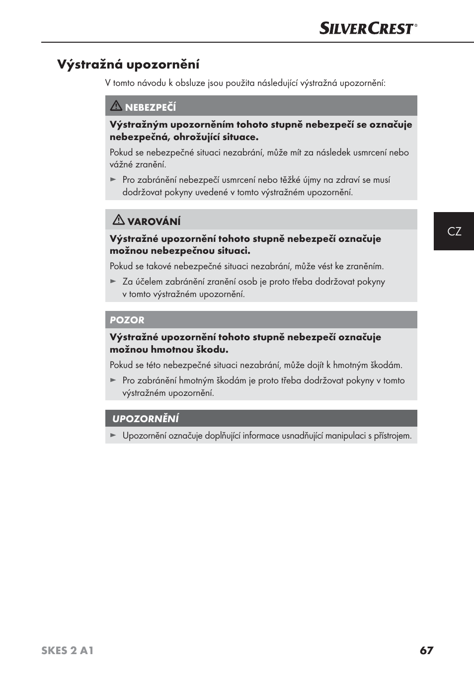 Výstražná upozornění | Silvercrest SKES 2 A1 User Manual | Page 70 / 115