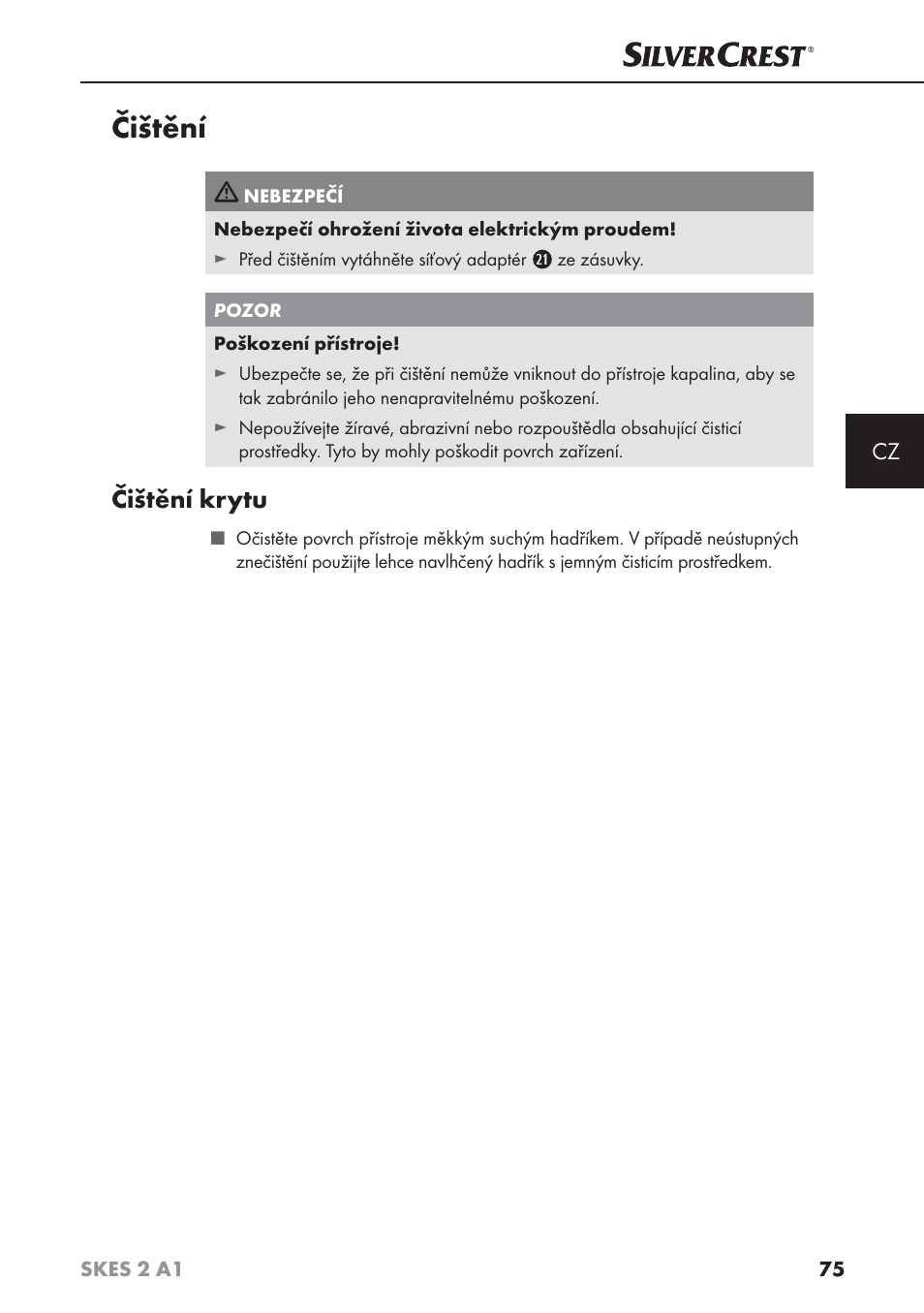 Čištění, Čištění krytu | Silvercrest SKES 2 A1 User Manual | Page 78 / 115
