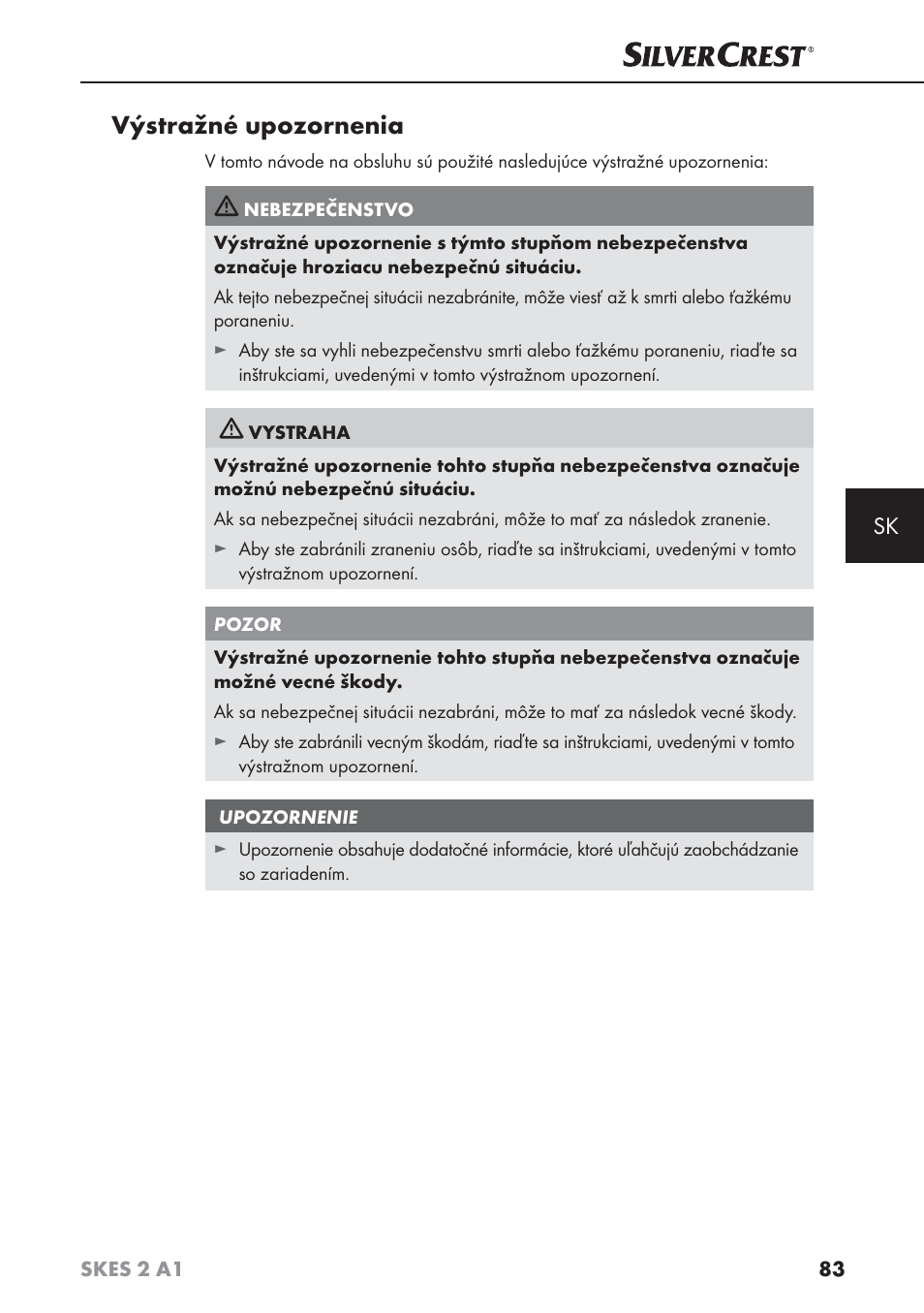 Výstražné upozornenia | Silvercrest SKES 2 A1 User Manual | Page 86 / 115