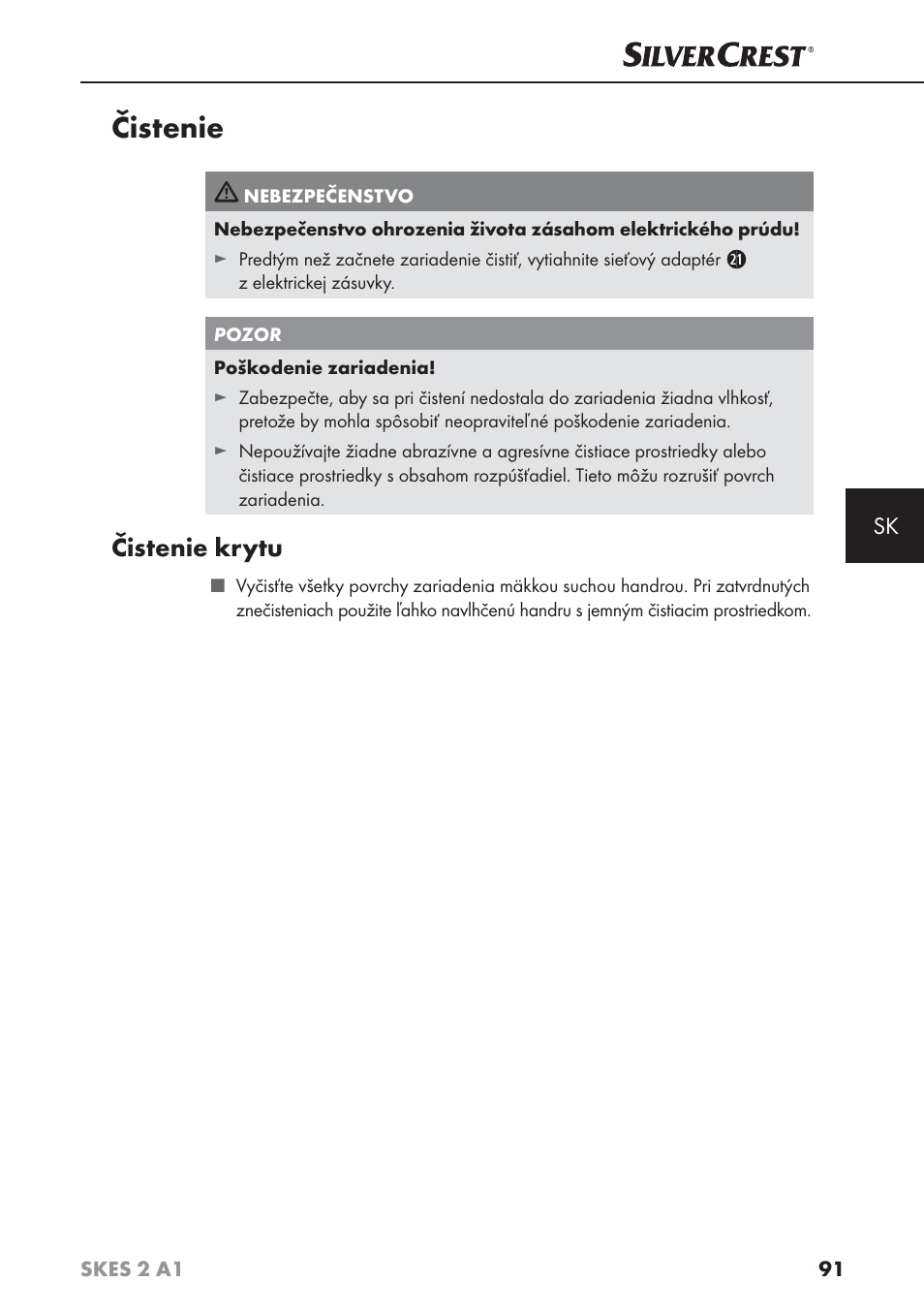Čistenie, Čistenie krytu | Silvercrest SKES 2 A1 User Manual | Page 94 / 115