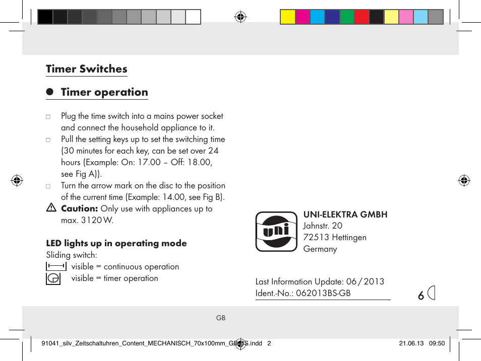 Timer switches timer operation | Silvercrest Timer Switches MECHANISCH User Manual | Page 2 / 2