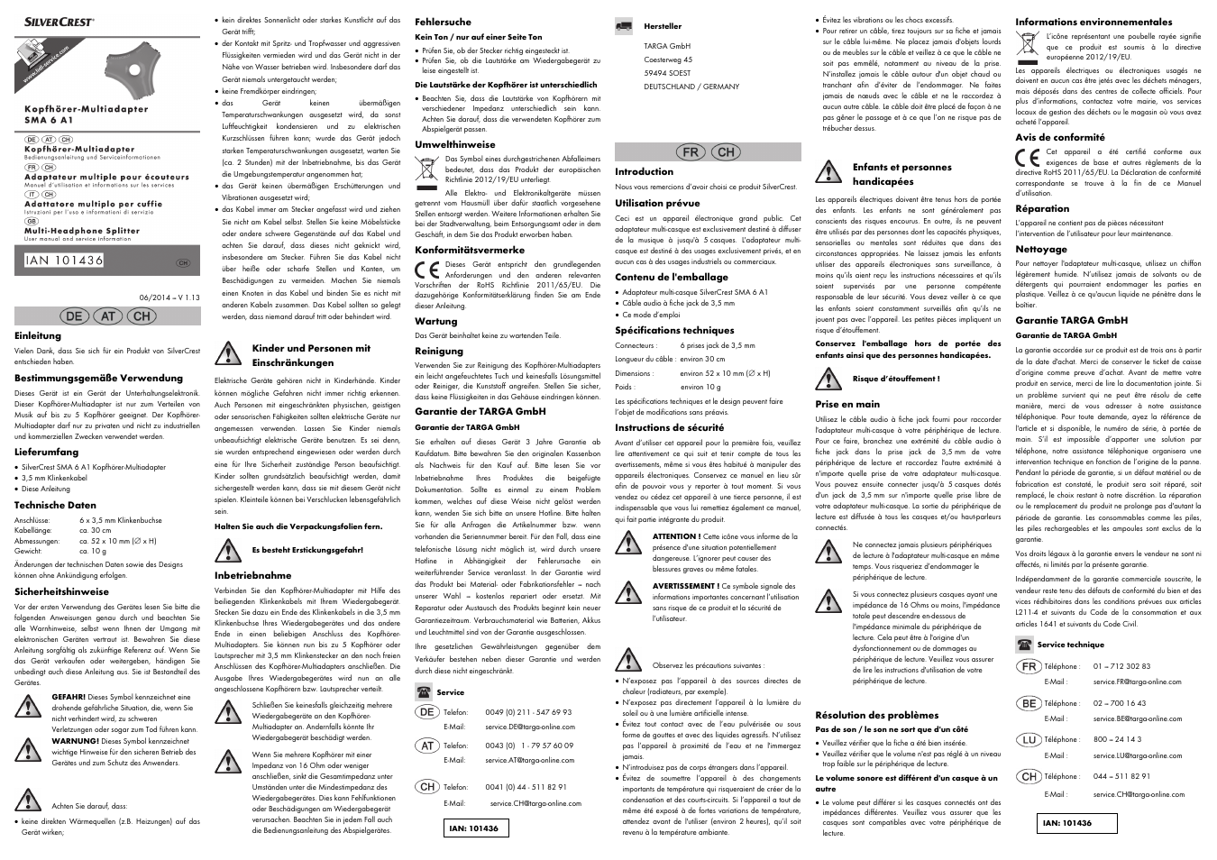 Silvercrest SMA 6 A1 User Manual | 2 pages