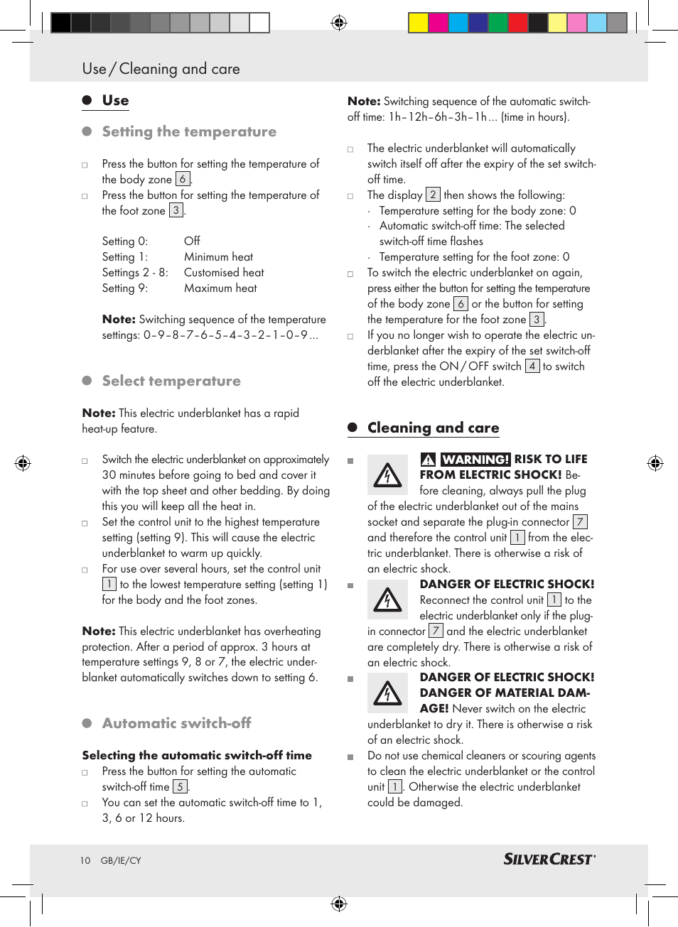 Use / cleaning and care, Use setting the temperature, Select temperature | Automatic switch-off, Cleaning and care | Silvercrest SLUB 85 A1 User Manual | Page 10 / 25