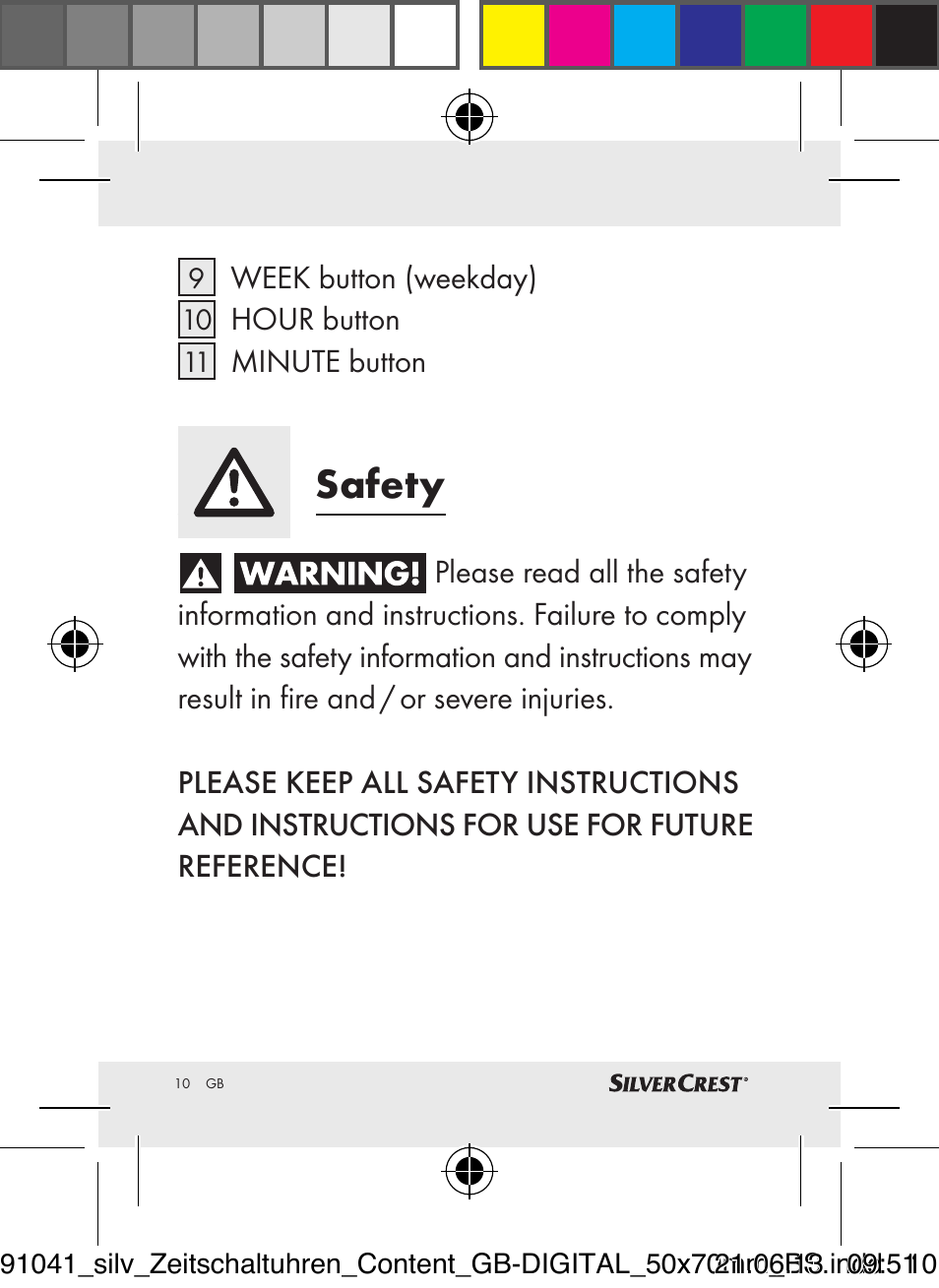 Safety | Silvercrest Timer Switches DIGITAL User Manual | Page 10 / 28