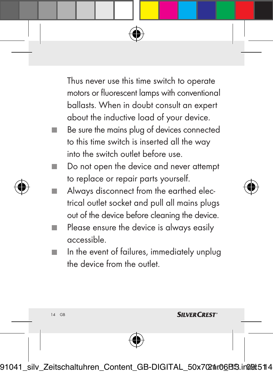 Silvercrest Timer Switches DIGITAL User Manual | Page 14 / 28