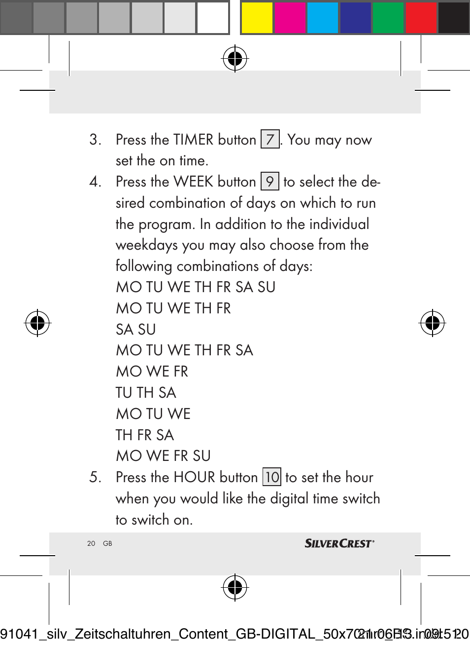 Silvercrest Timer Switches DIGITAL User Manual | Page 20 / 28