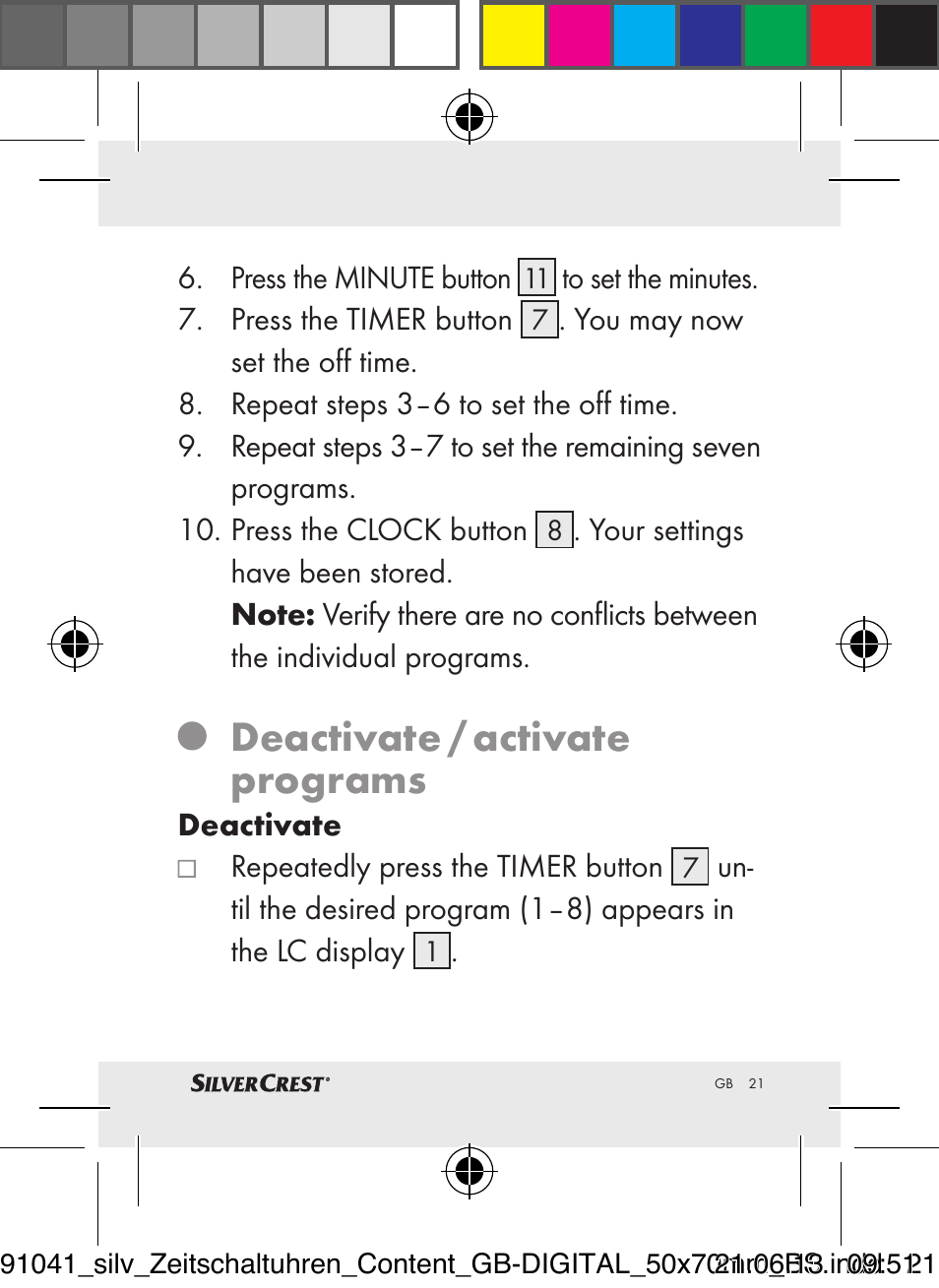 Deactivate / activate programs | Silvercrest Timer Switches DIGITAL User Manual | Page 21 / 28