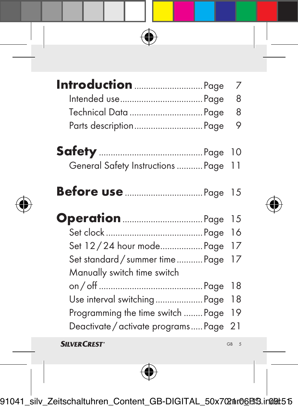 Introduction, Safety, Before use | Operation | Silvercrest Timer Switches DIGITAL User Manual | Page 5 / 28