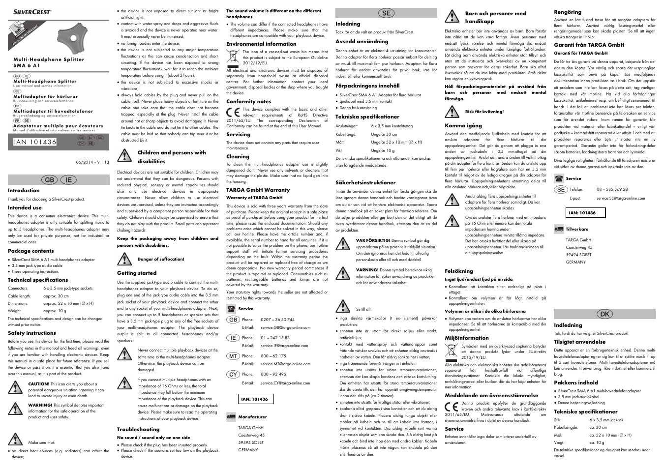 Silvercrest SMA 6 A1 User Manual | 4 pages