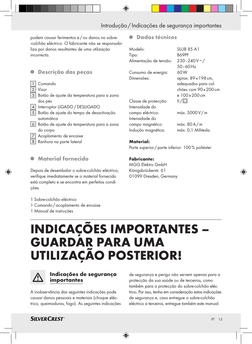 Introdução / indicações de segurança importantes | Silvercrest SLUB 85 A1 User Manual | Page 15 / 37