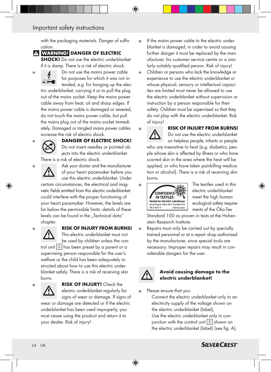 Important safety instructions | Silvercrest SLUB 85 A1 User Manual | Page 24 / 37