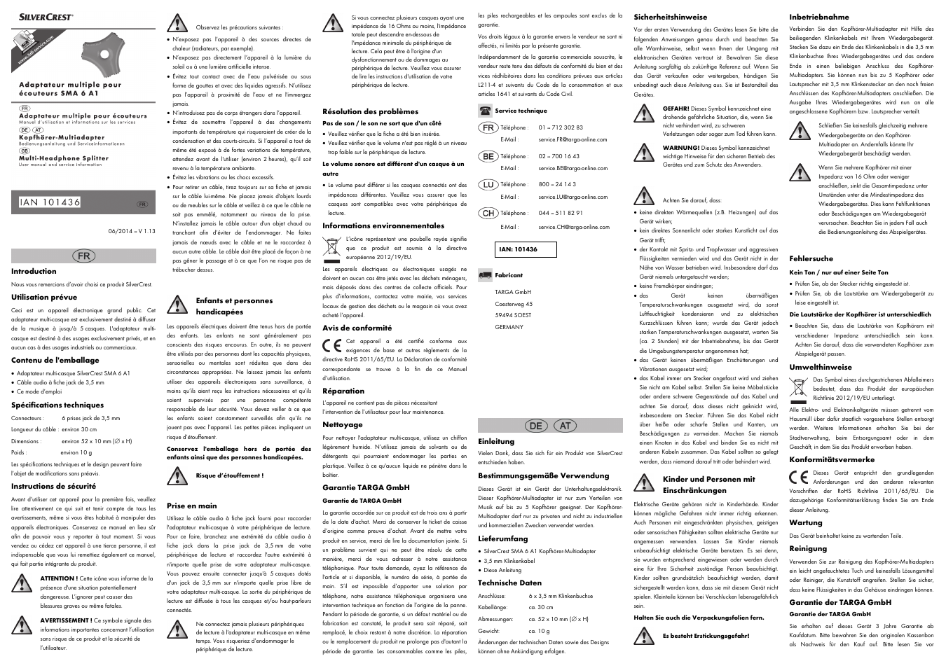 Silvercrest SMA 6 A1 User Manual | 2 pages