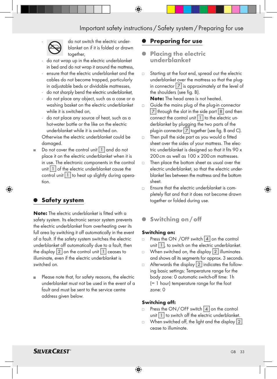 Safety system, Switching on / off | Silvercrest SLUB 85 A1 User Manual | Page 33 / 37
