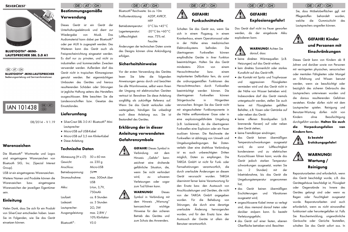 Silvercrest SBL 3.0 A1 User Manual | 8 pages