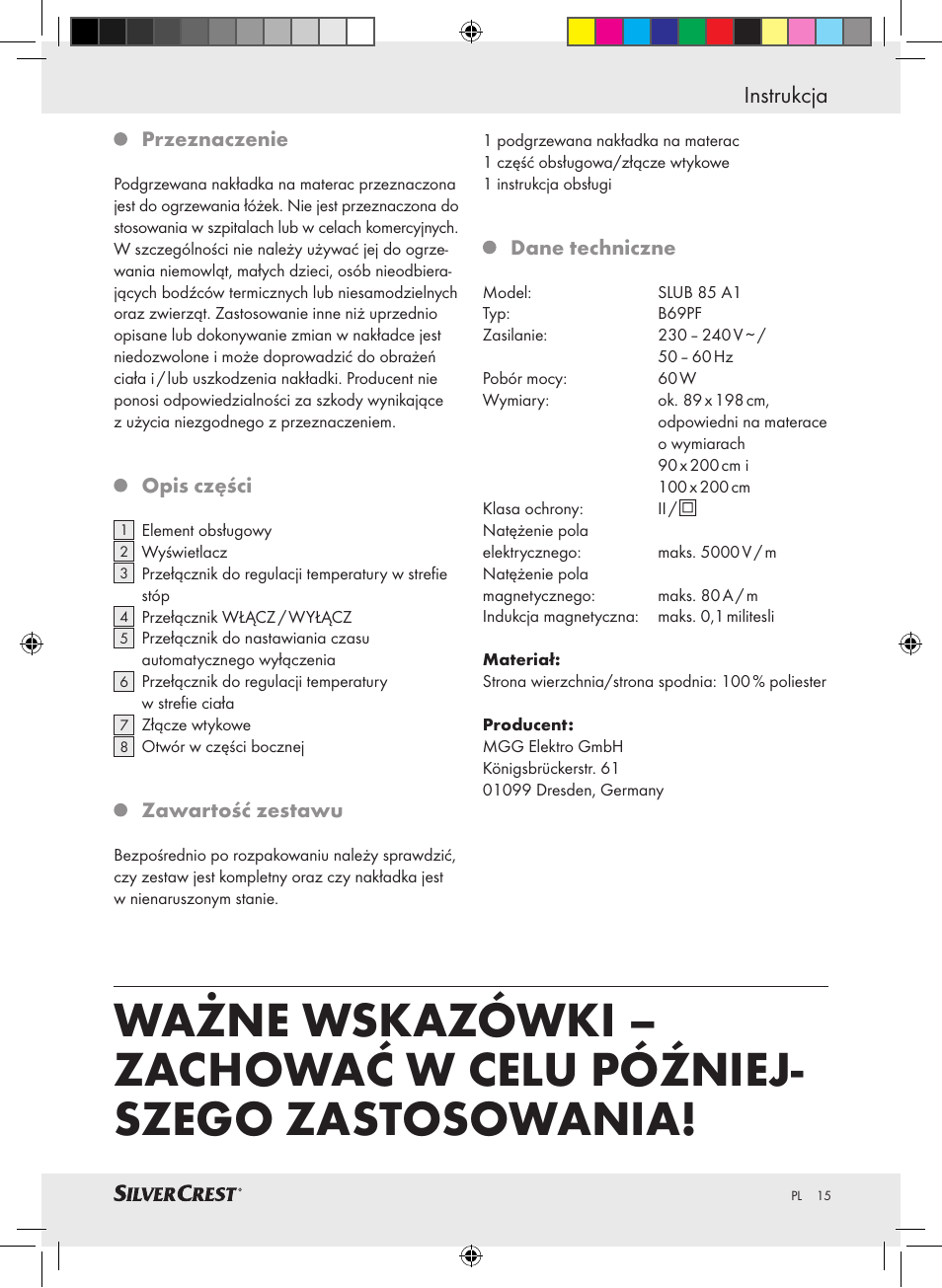 Instrukcja | Silvercrest SLUB 85 A1 User Manual | Page 15 / 57