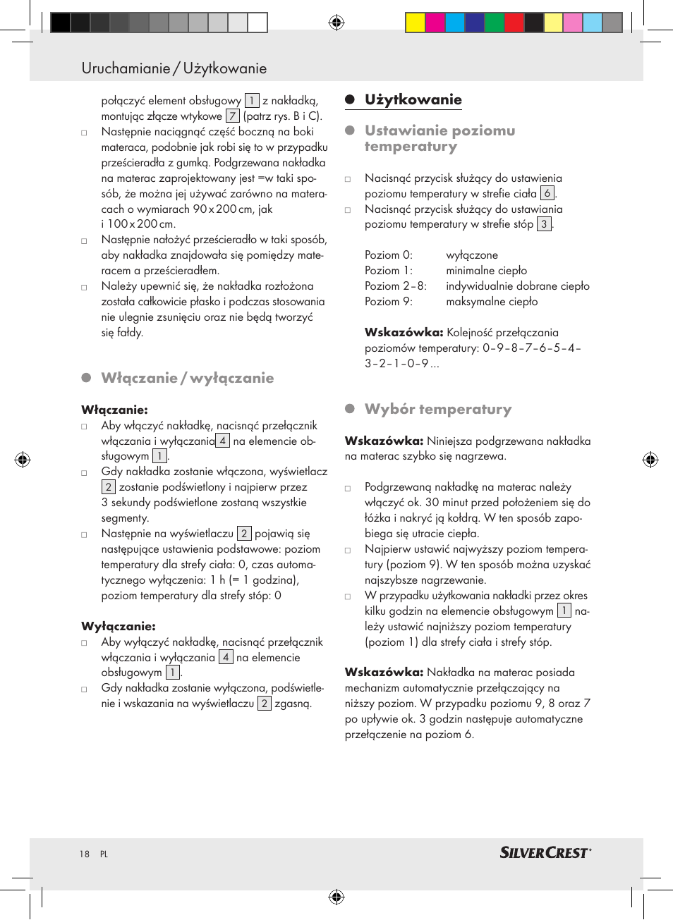 Uruchamianie / użytkowanie, Włączanie / wyłączanie, Użytkowanie ustawianie poziomu temperatury | Wybór temperatury | Silvercrest SLUB 85 A1 User Manual | Page 18 / 57
