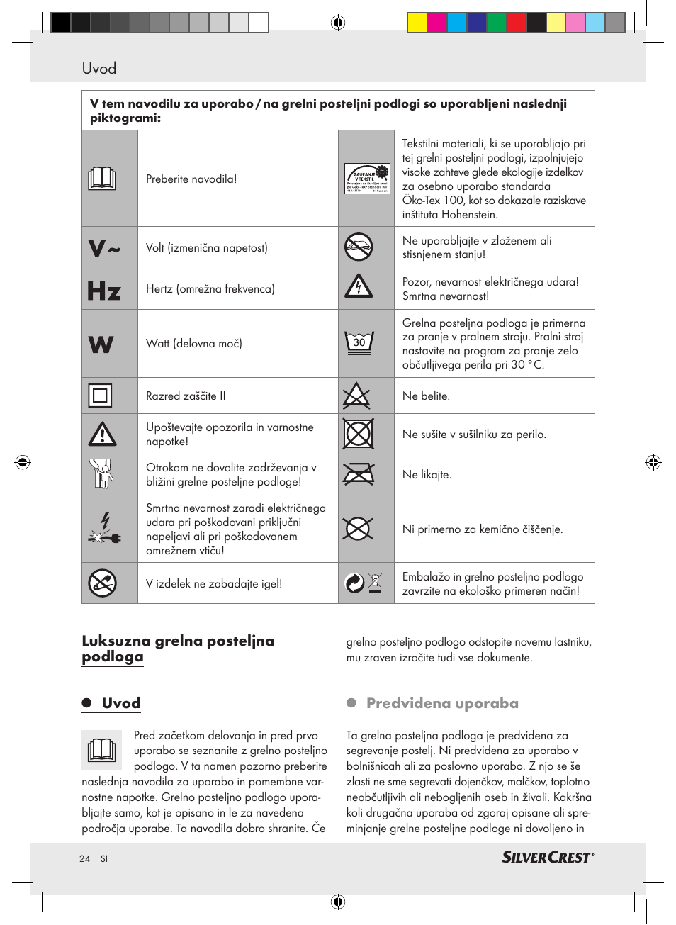 Uvod, Luksuzna grelna posteljna podloga uvod, Predvidena uporaba | Silvercrest SLUB 85 A1 User Manual | Page 24 / 57