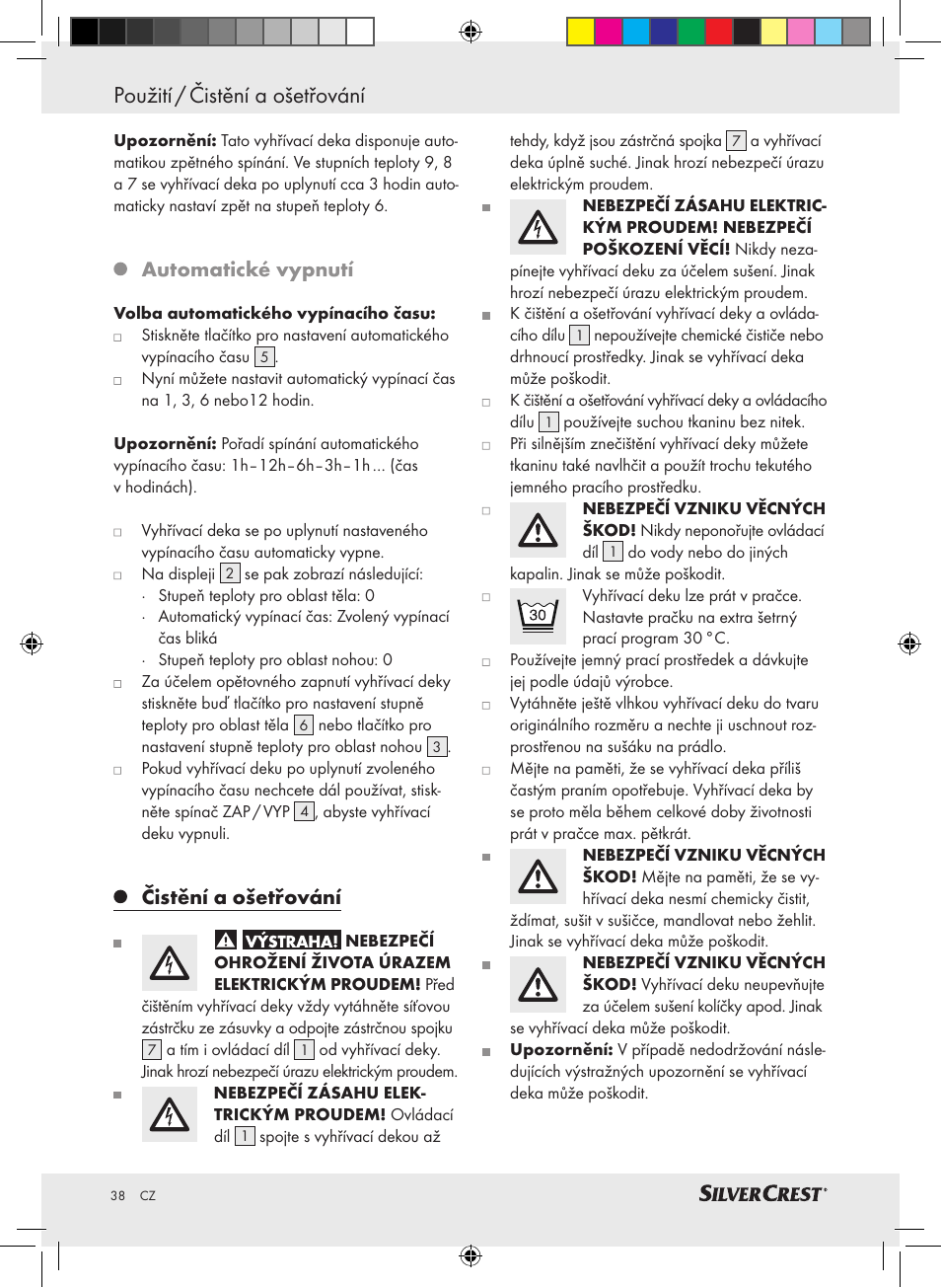 Použití / čistění a ošetřování, Automatické vypnutí, Čistění a ošetřování | Silvercrest SLUB 85 A1 User Manual | Page 38 / 57