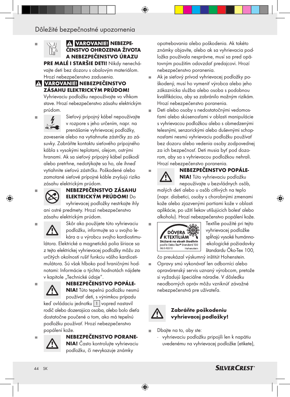 Dôležité bezpečnostné upozornenia | Silvercrest SLUB 85 A1 User Manual | Page 44 / 57